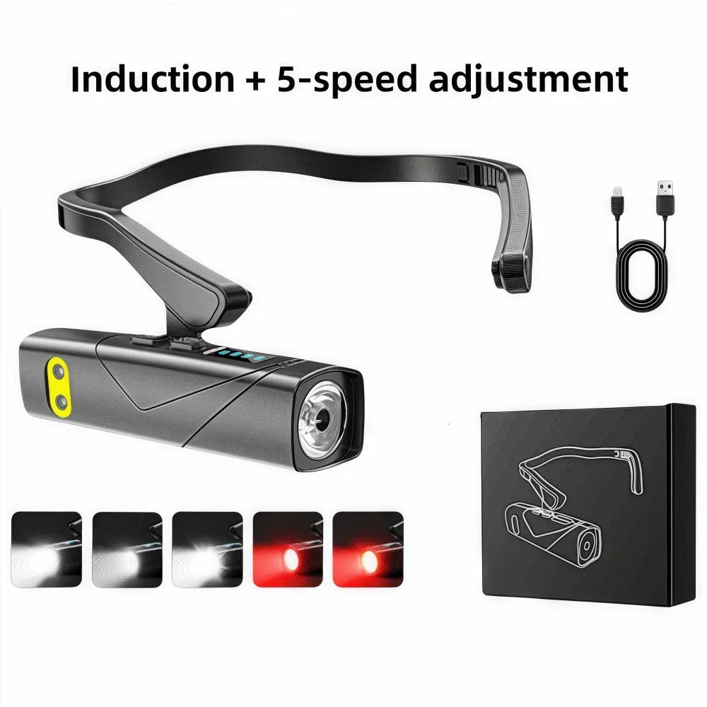 Ear-Mount LED Headlamp Detachable Flashlight USB-C Sensor