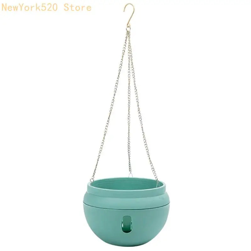Hanging Bowl Planter with Water Storage & Metal Chain Hook