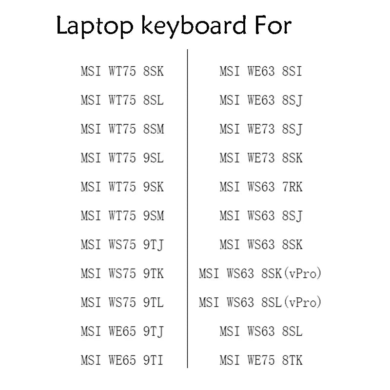 MSI WT75 P75 WE75 WE65 Keyboard White Backlit Multi-Language
