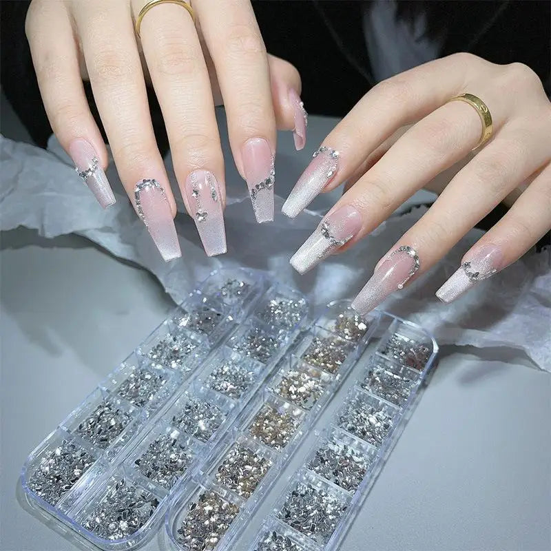 12-Grid 3D Flatback Nail Rhinestones – Crystal Diamond Nail Art