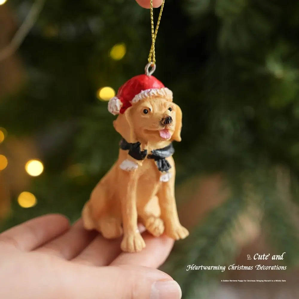 Resin Dog Figurine Santa Hat Christmas Ornament & Decor