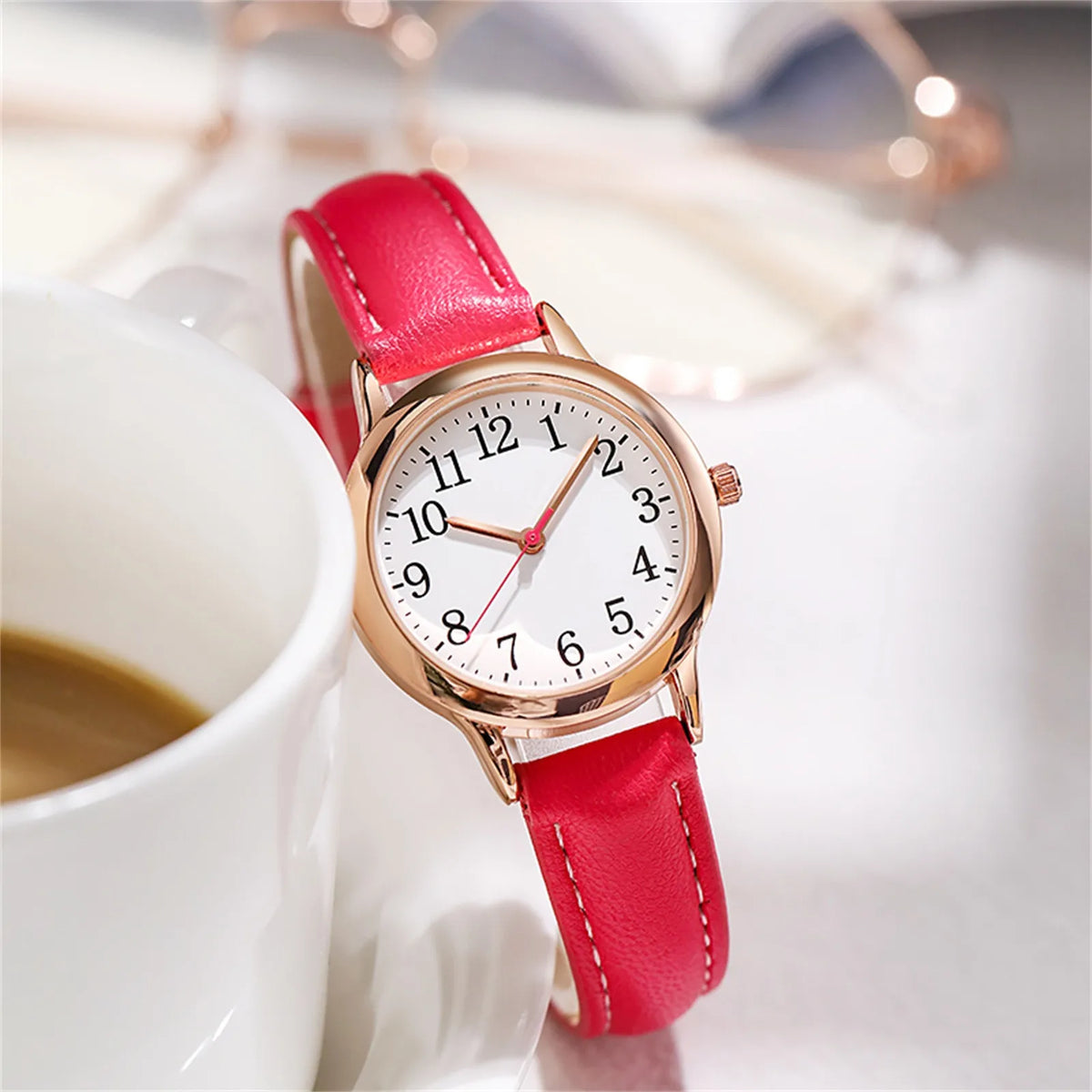 Women's Japan Movement Quartz Watch Leather Strap Arabic Dial