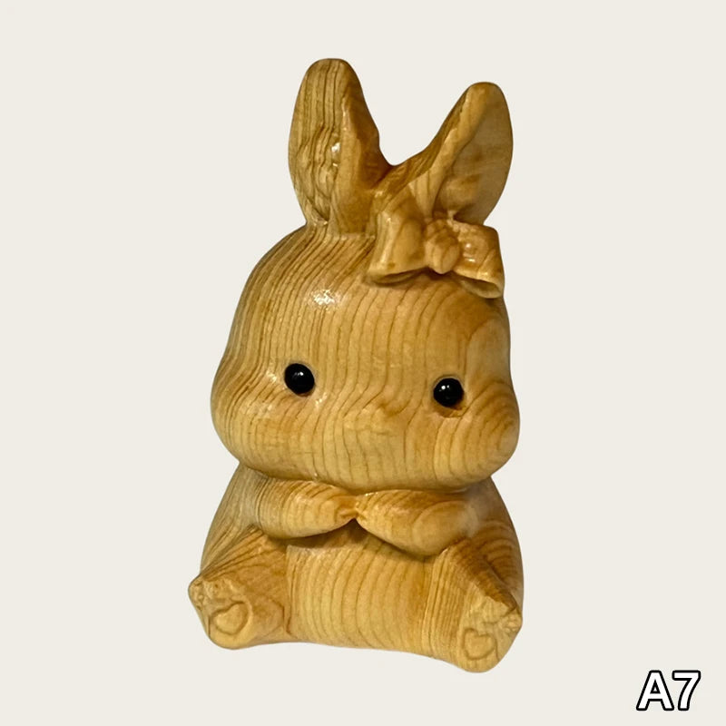 Wood Carved Easter Bunny Figurine – Cute Rabbit Ornament Gift