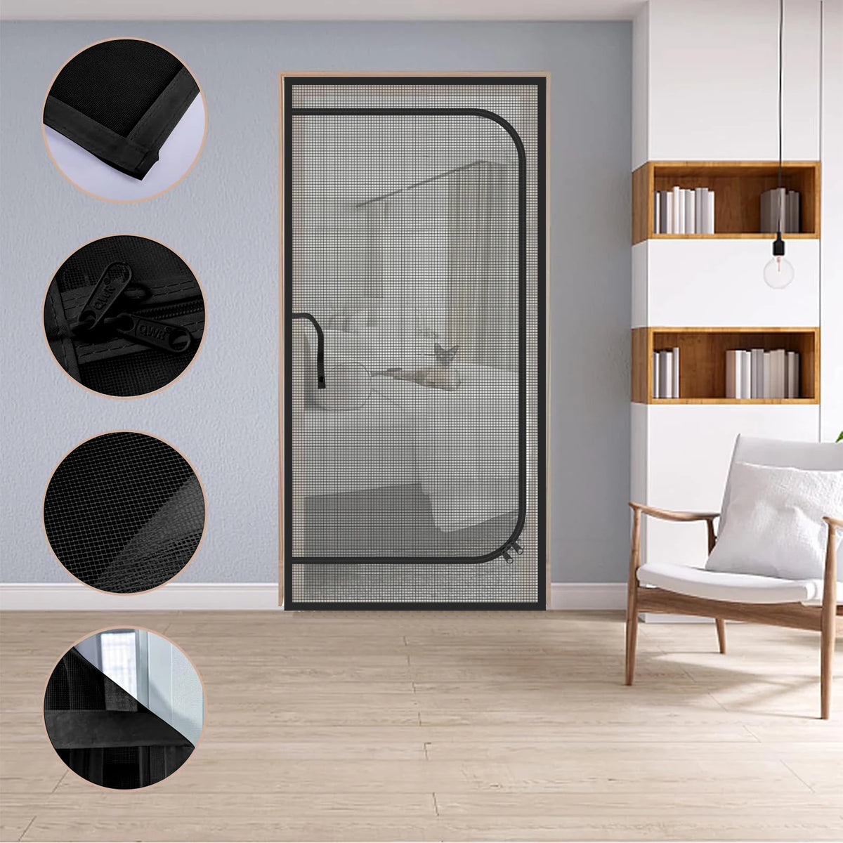 Heavy Duty Cat Screen Door with Dual Zippers – Scratch Proof