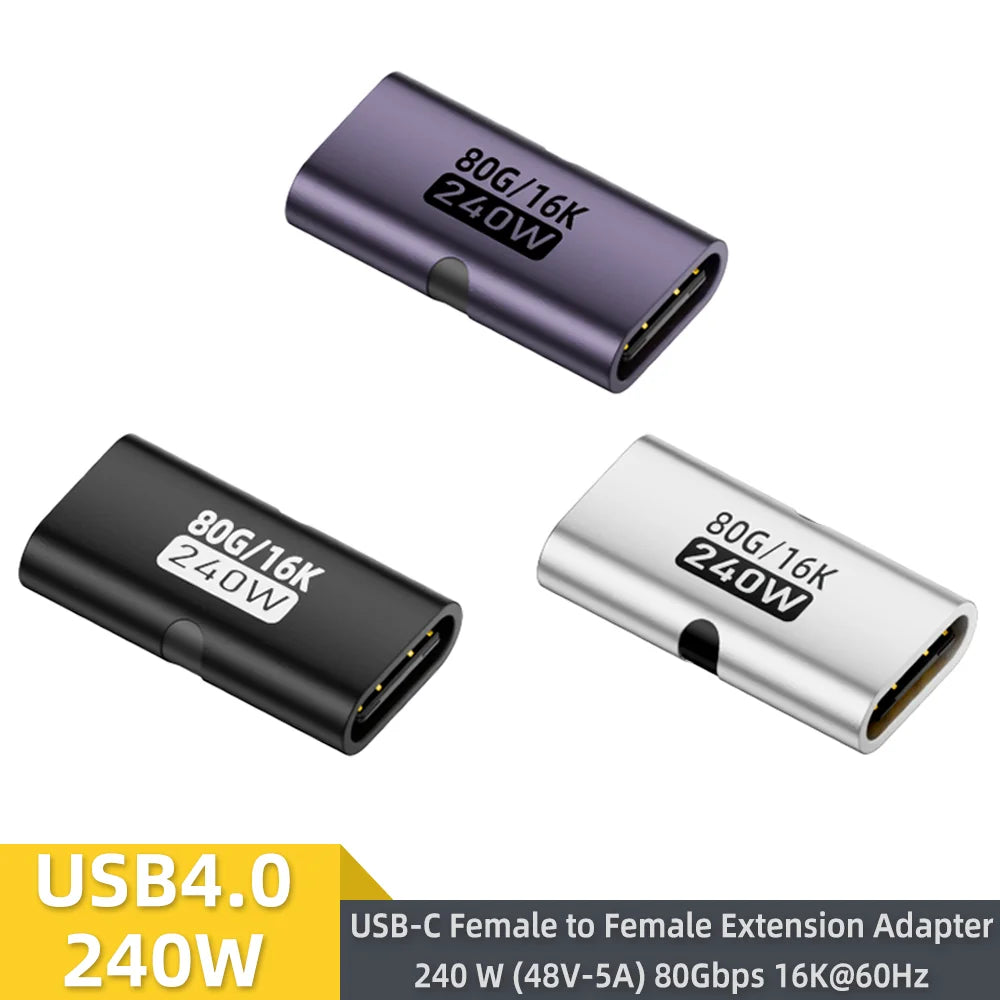 USB4 80Gbps USB-C Female to Female Adapter – 240W, 8K@60Hz