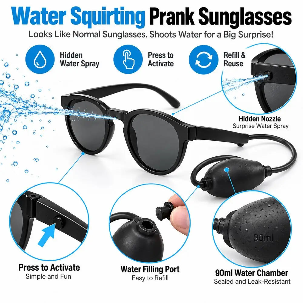 Water Squirting Prank Sunglasses – Refillable 90ml Chamber
