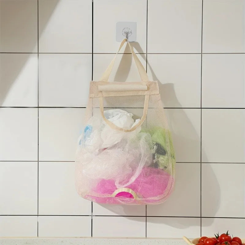 Wall-Mounted Kitchen Trash Bag Organizer – Washable Mesh