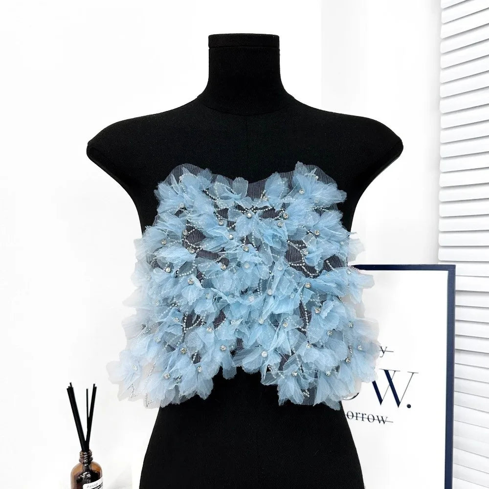 Double Layer Mesh Lace Pleated Ruffle Trim Applique | Evening Dress