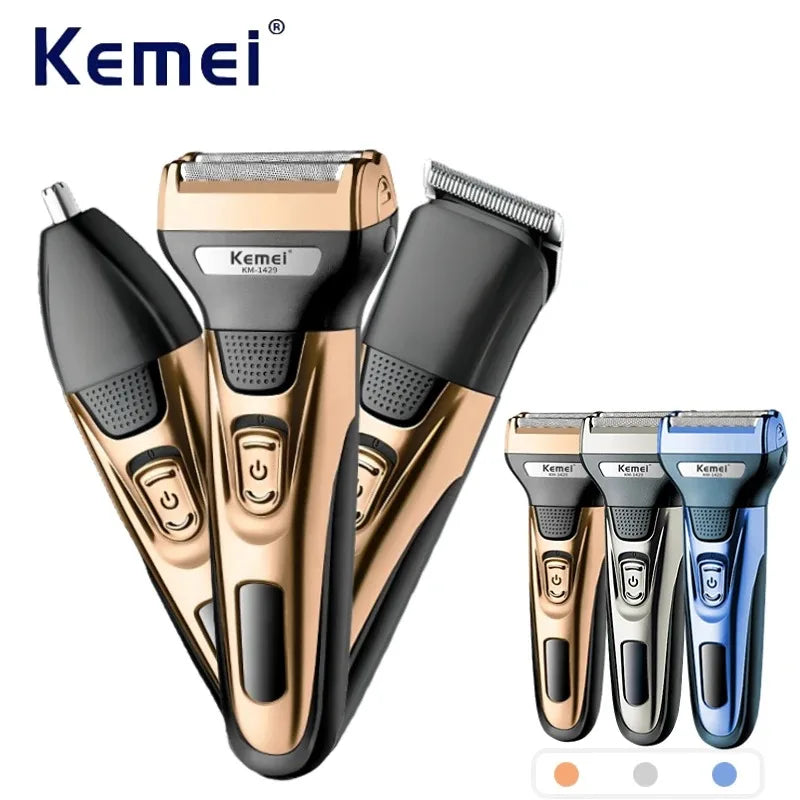 Kemei KM-1429 3-in-1 Electric Beard & Nose Trimmer for Men