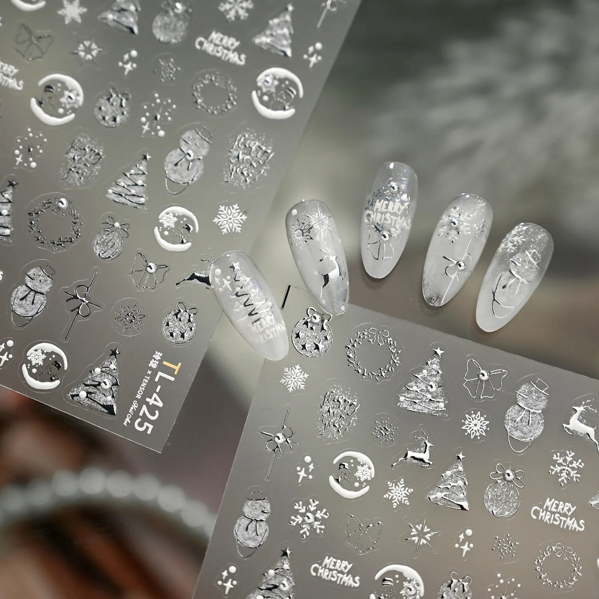 Christmas Metal Nail Stickers 3D Trees Snowflakes Snowmen DIY