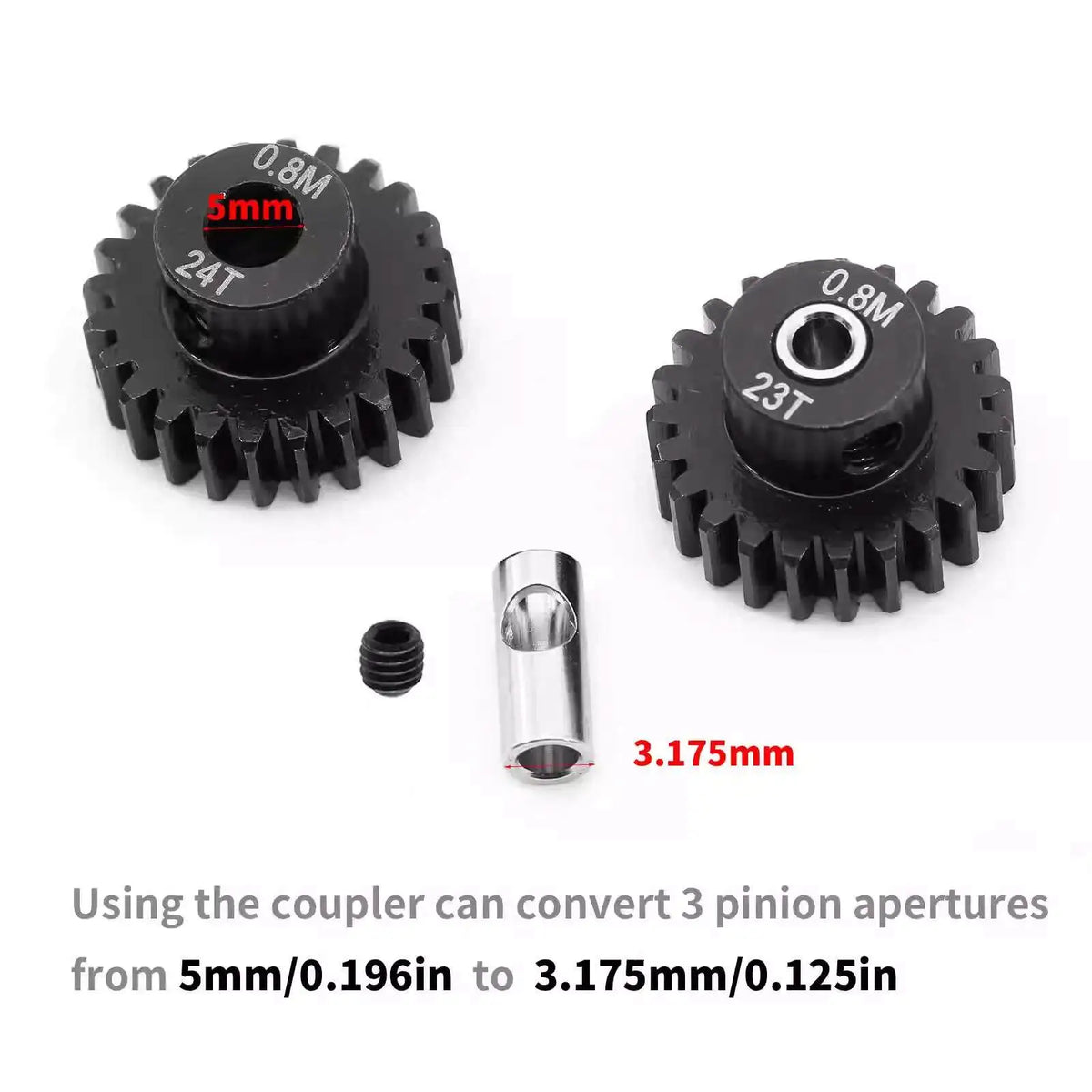 5pcs M0.8 32P Steel RC Car Pinion Gear Set | 1/10 Scale