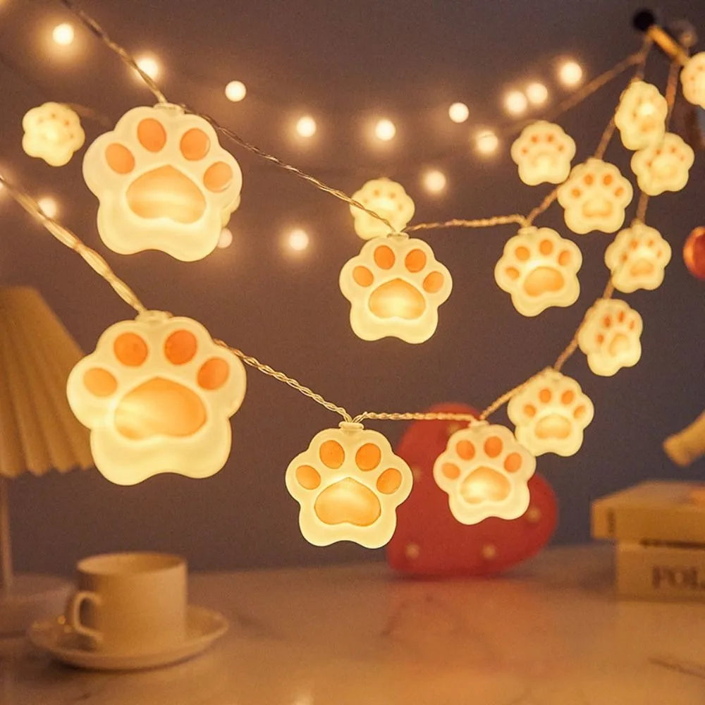 Cat Paw LED Fairy String Lights – USB & Battery, Waterproof