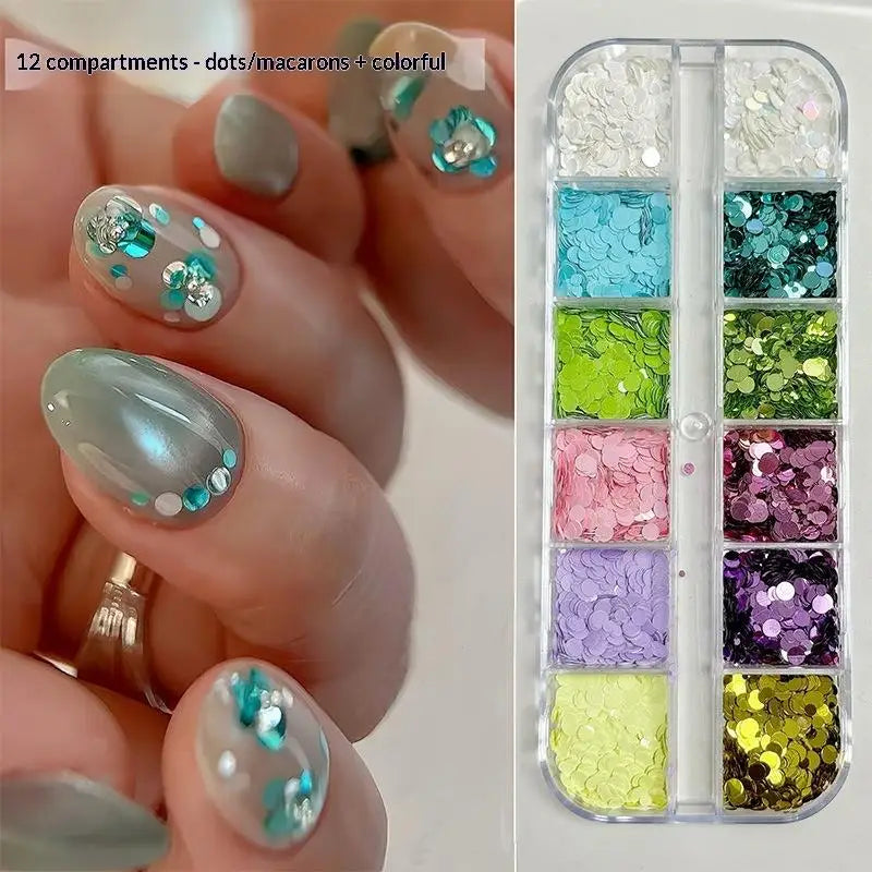 12-Grid Nail Glitter Sequin Set – DIY Colorful Nail Charms