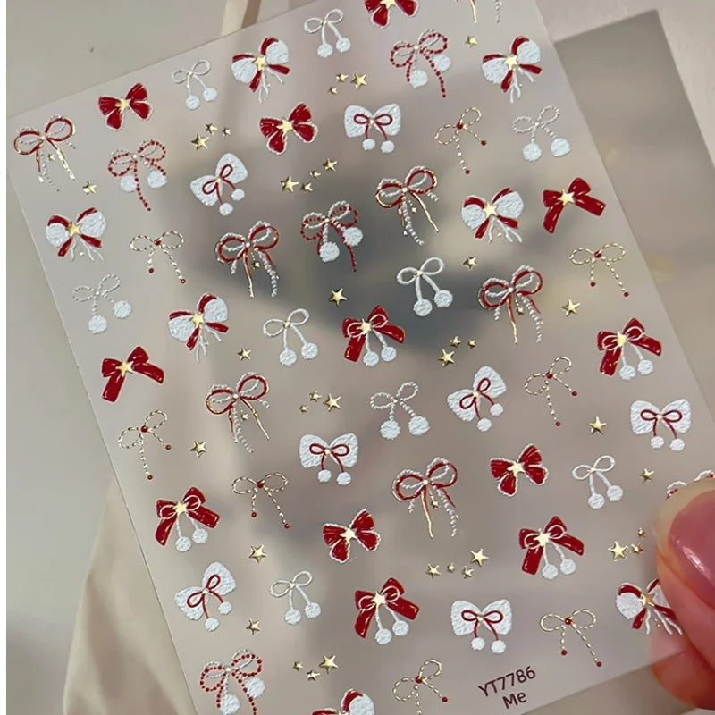 Winter Nail Stickers – Red Bow & Gold Star DIY Decals
