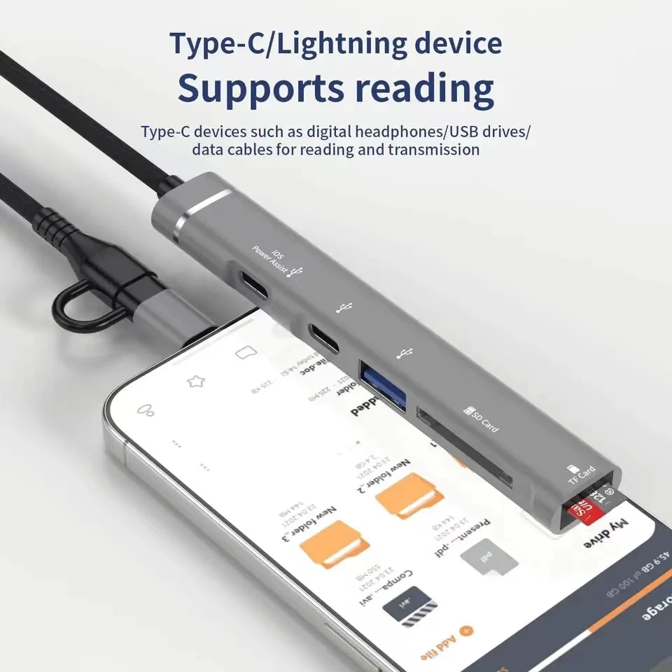 5-in-1 USB-C Lightning Hub – SD/TF Card Reader & USB-A Port
