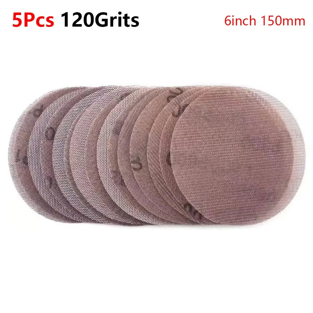 5-Pack 6" 150mm Mesh Sanding Discs Hook & Loop Aluminum Oxide
