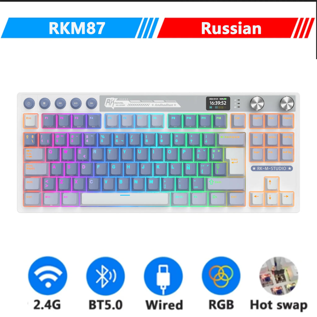 RK Royal Kludge M87 Wireless Mechanical Keyboard | TFT Screen