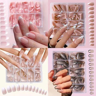 120Pcs Press-On False Nails – Bare Pink Short French Acrylic Set