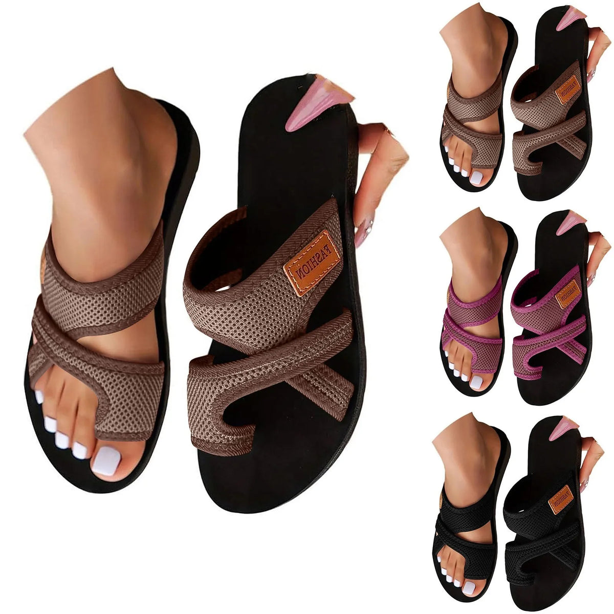 Women's Mesh Open-Toe Flat Sandals – Lightweight Non-Slip Slip-On