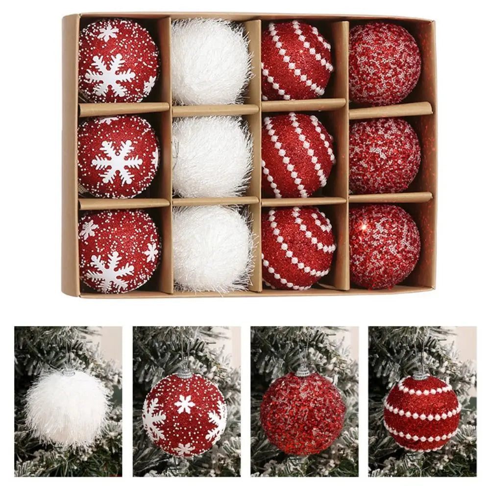 12-Pack 7cm Glitter Snowflake Christmas Tree Hanging Balls