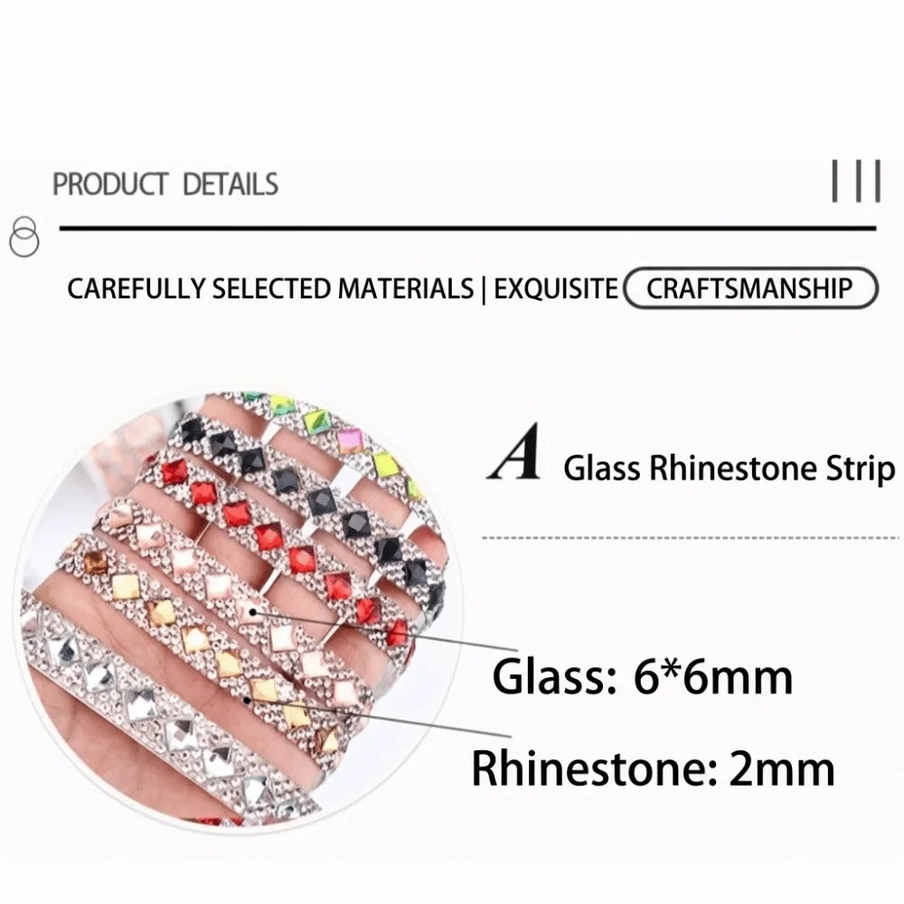 3 Yards Self-Adhesive Square Rhinestone Strip | DIY Trim