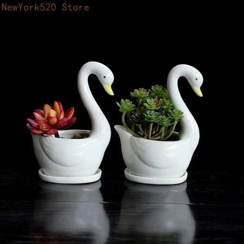 White Ceramic Flower Pot Planter – Desktop Home Decor