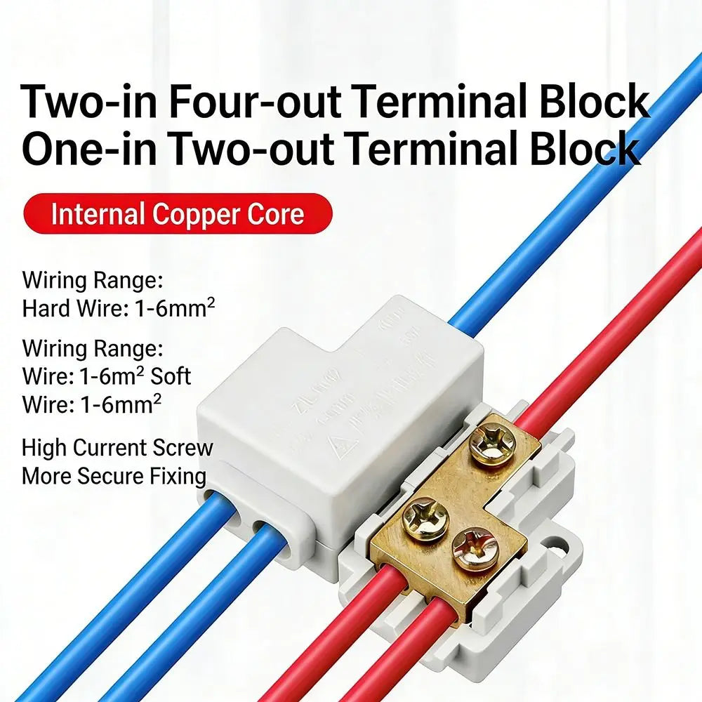 Brass Quick Terminal Block High Power Splitter 1–6mm² 60A