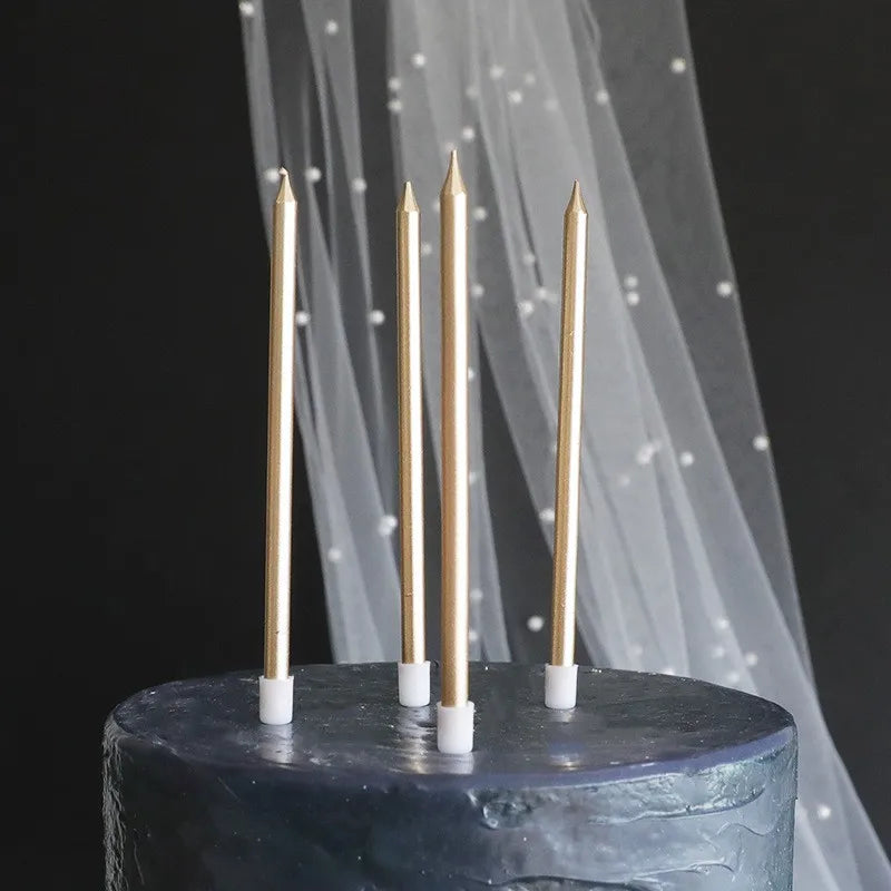 6-Pack Gold & Silver Metallic Birthday Cake Candles with Holders