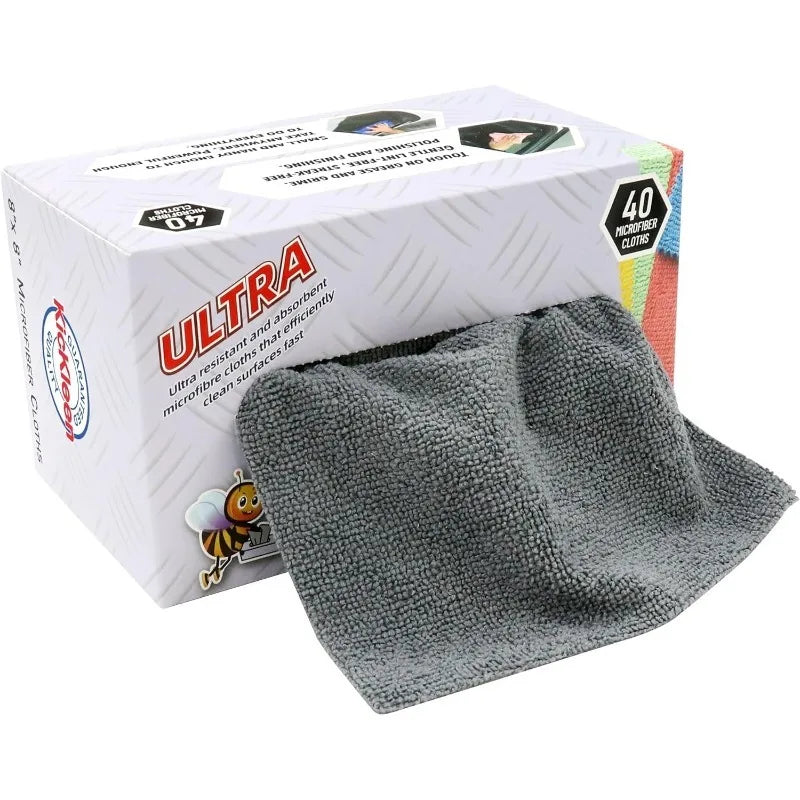 40-Pack Lint-Free Microfiber Cleaning Cloths – 8"x8" Box