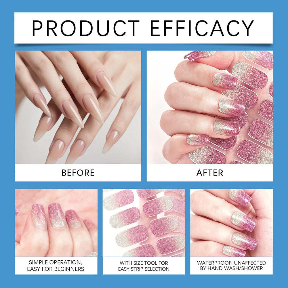 Iridescent Semi Cured Gel Nail Strips – DIY Manicure Kit