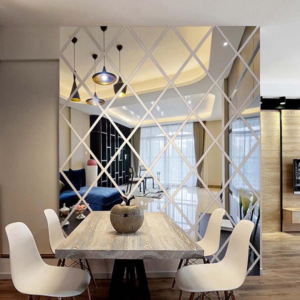 3D Diamond Mirror Wall Sticker Large DIY Home Décor Decal