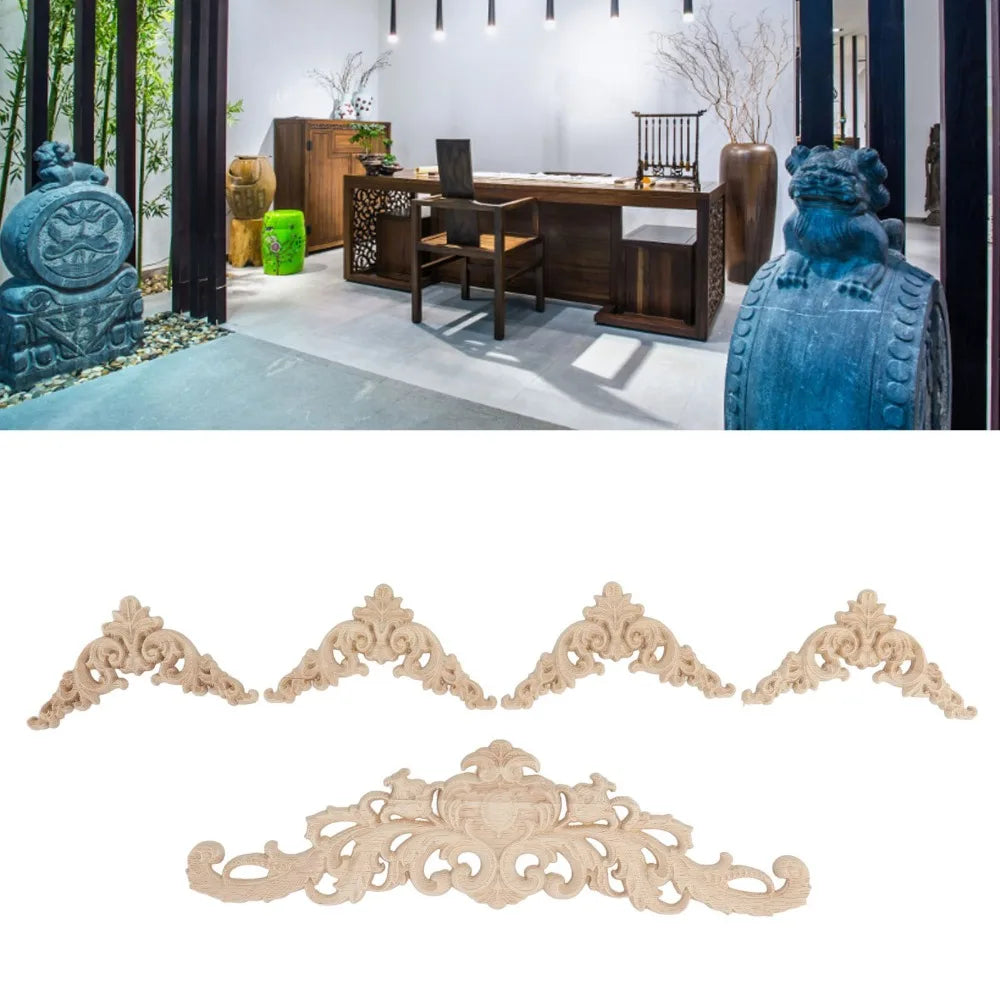 5-Pc Hand Carved Rubber Wood Appliques Onlays – Corner & Strip