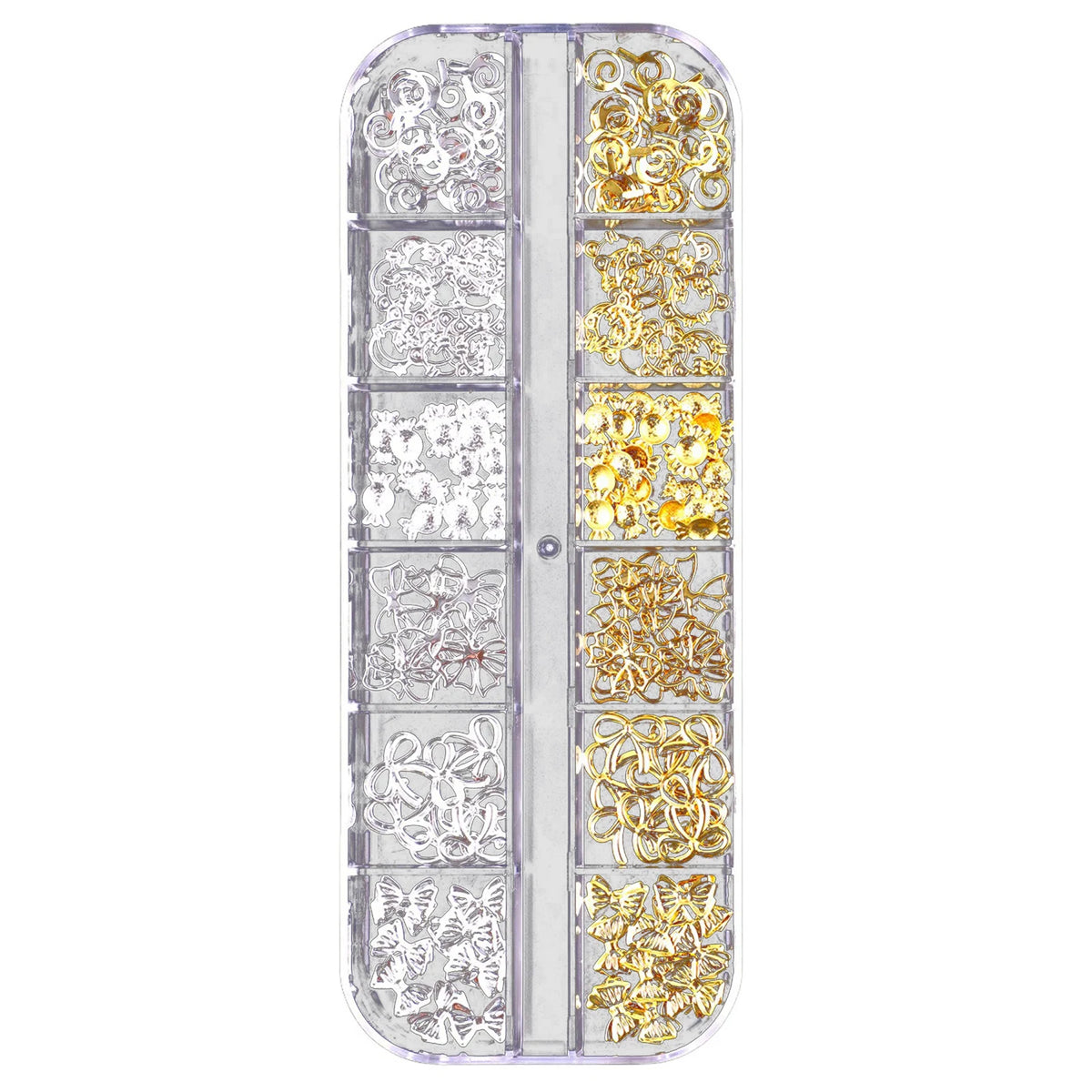 12-Grid 3D Nail Charms Gold Silver Punk Metal Art Decorations