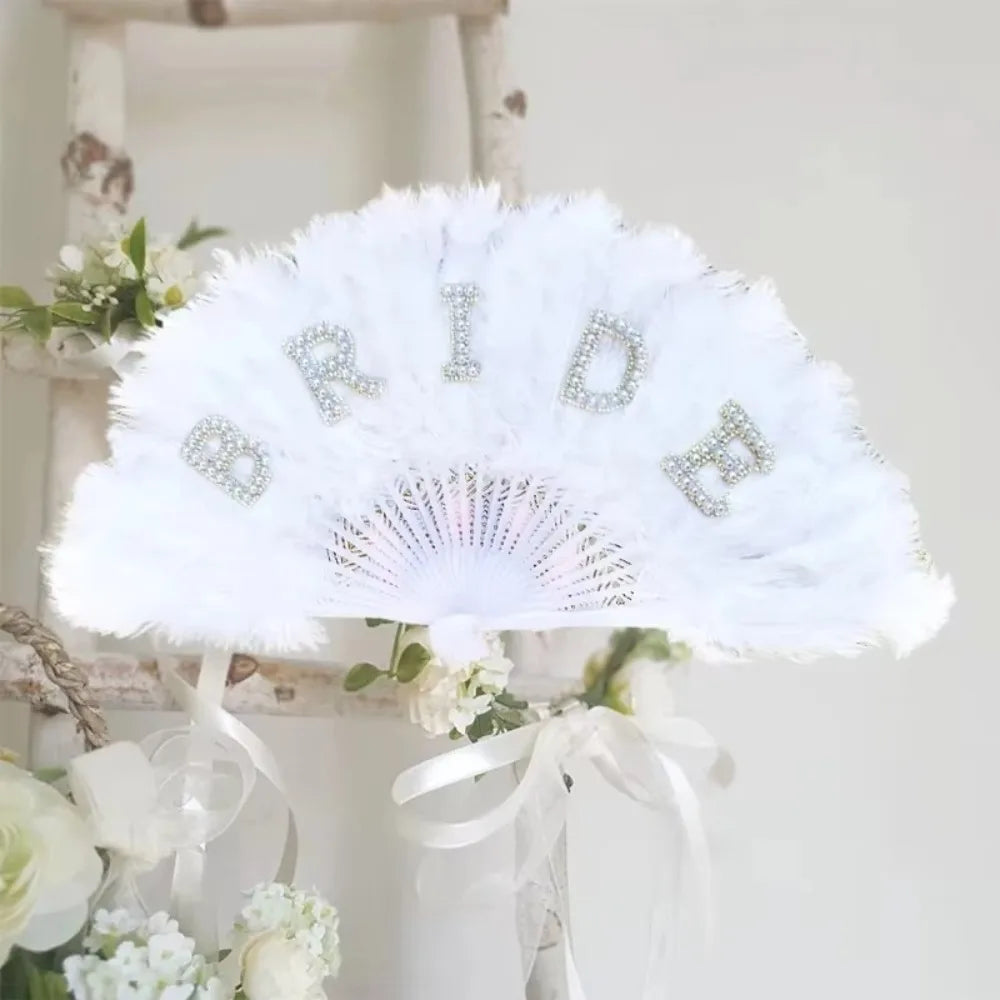 White Feather Folding Fan – Handmade Bridal Wedding Accessory