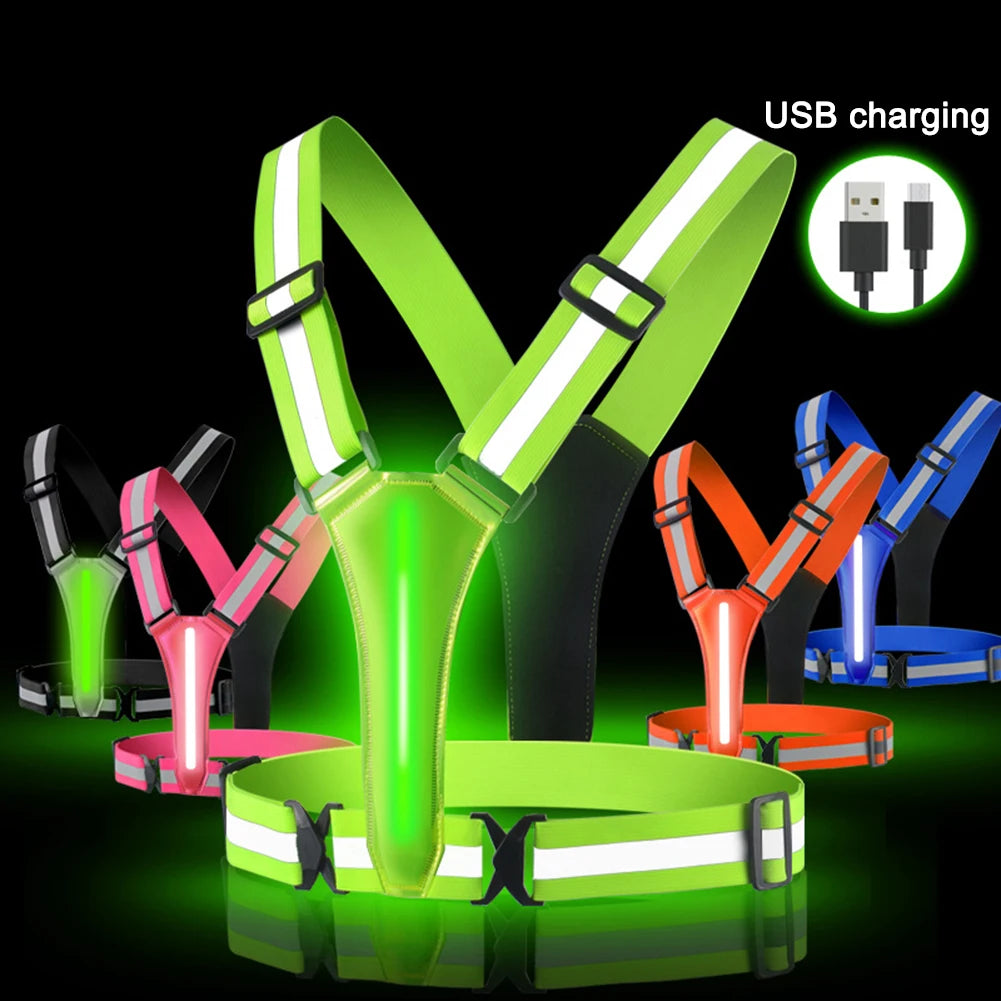 LED Reflective Running Vest USB Rechargeable High Visibility
