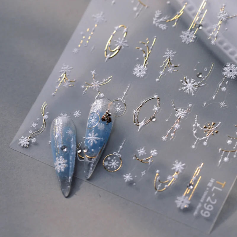 5D French Nail Stickers Gold Silver Crystal Diamond Decals
