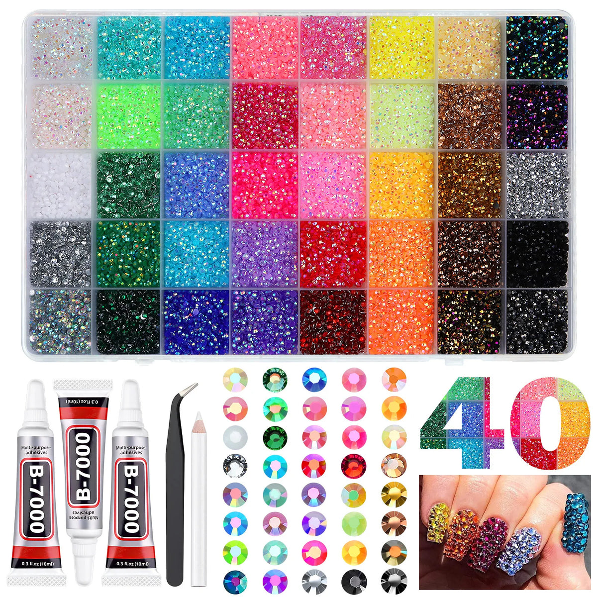 Nail Art Rhinestones Kit 31/40/48 Grids – Flat Back Gems