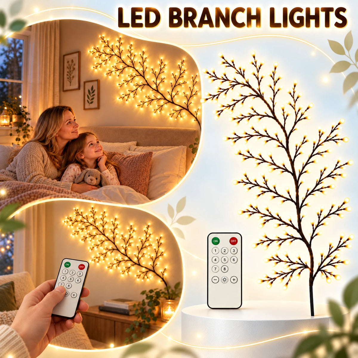Remote Control LED Branch Fairy Lights – Warm White & Timer