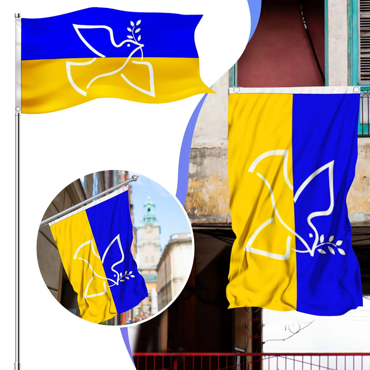 Blue Yellow Dove Olive Branch Peace Flag – Outdoor Banner
