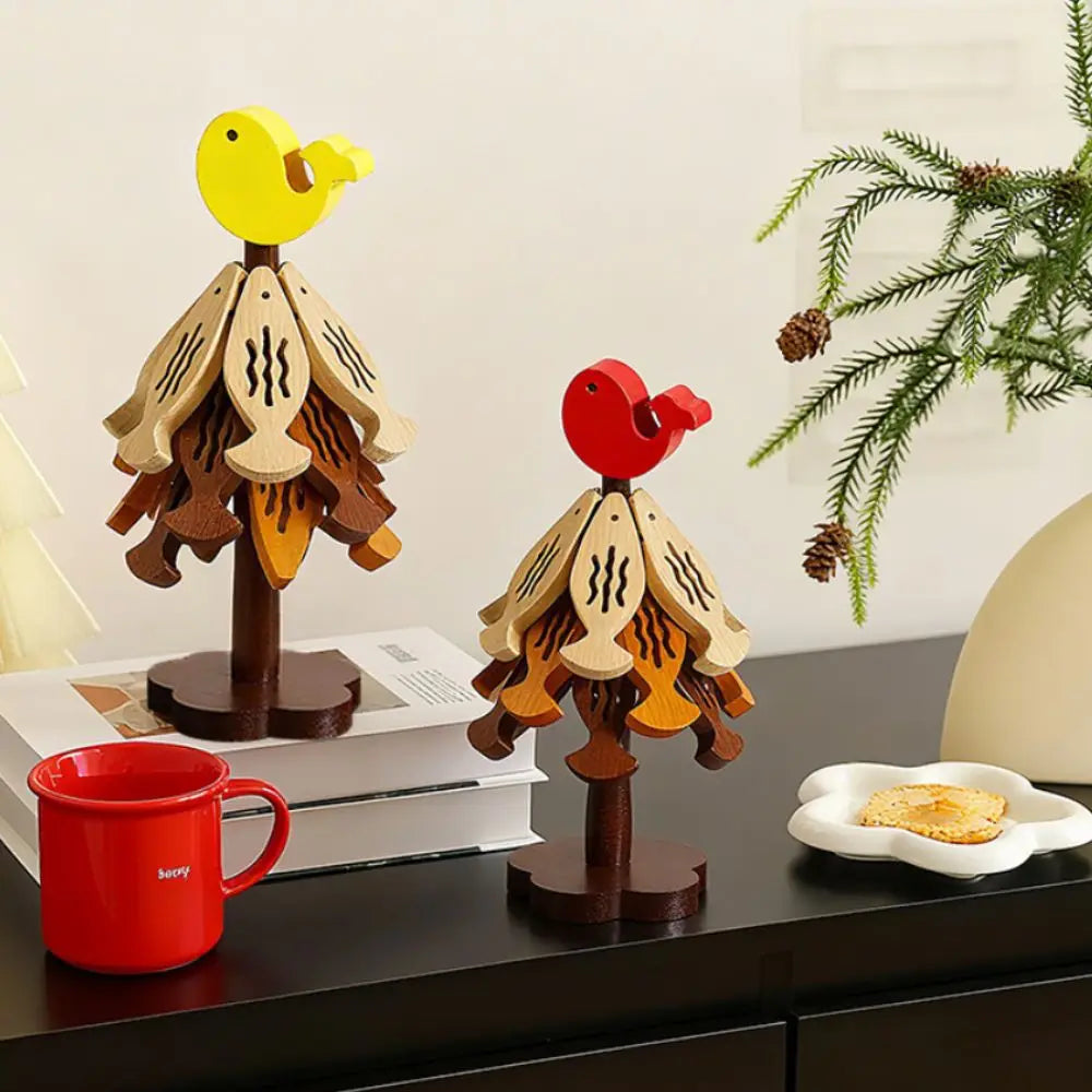Foldable Tree-Shaped Bamboo Trivet Heat Resistant Table Mat