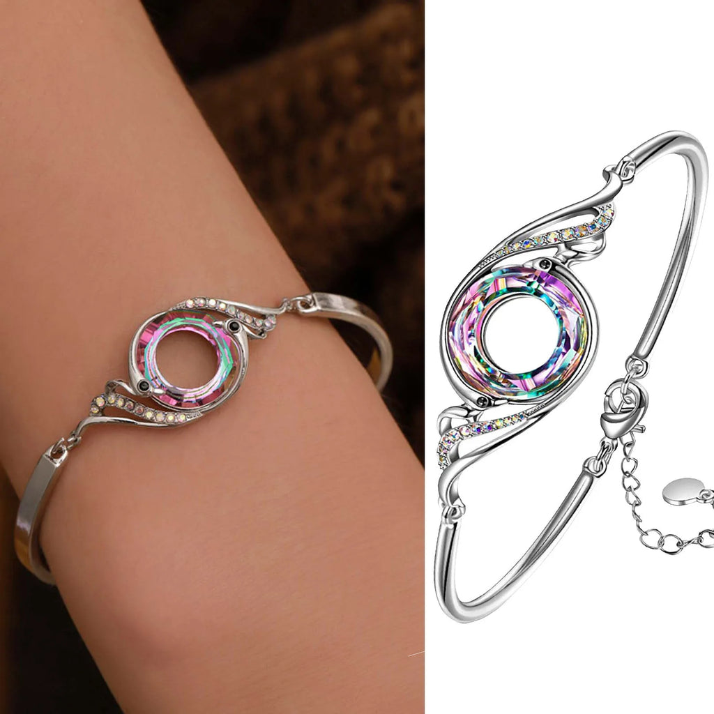 Iridescent Openwork Bracelet Silver Tone Adjustable Chain Women