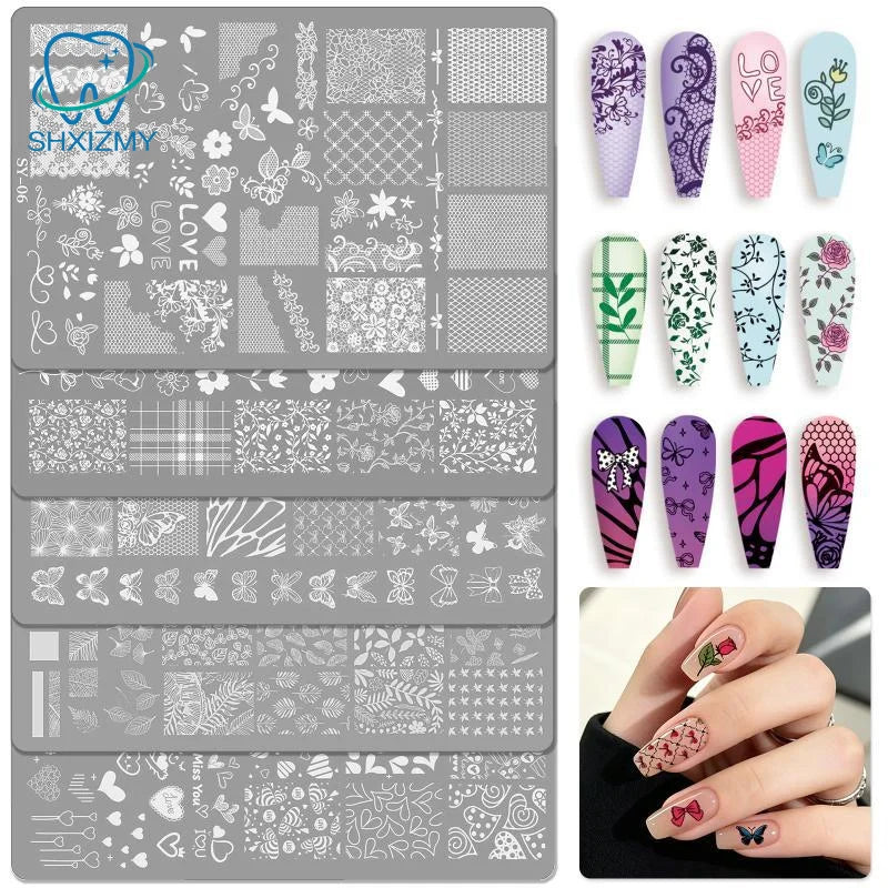 Etched Metal Nail Art Stamping Plate – Floral Lace Bow Decal