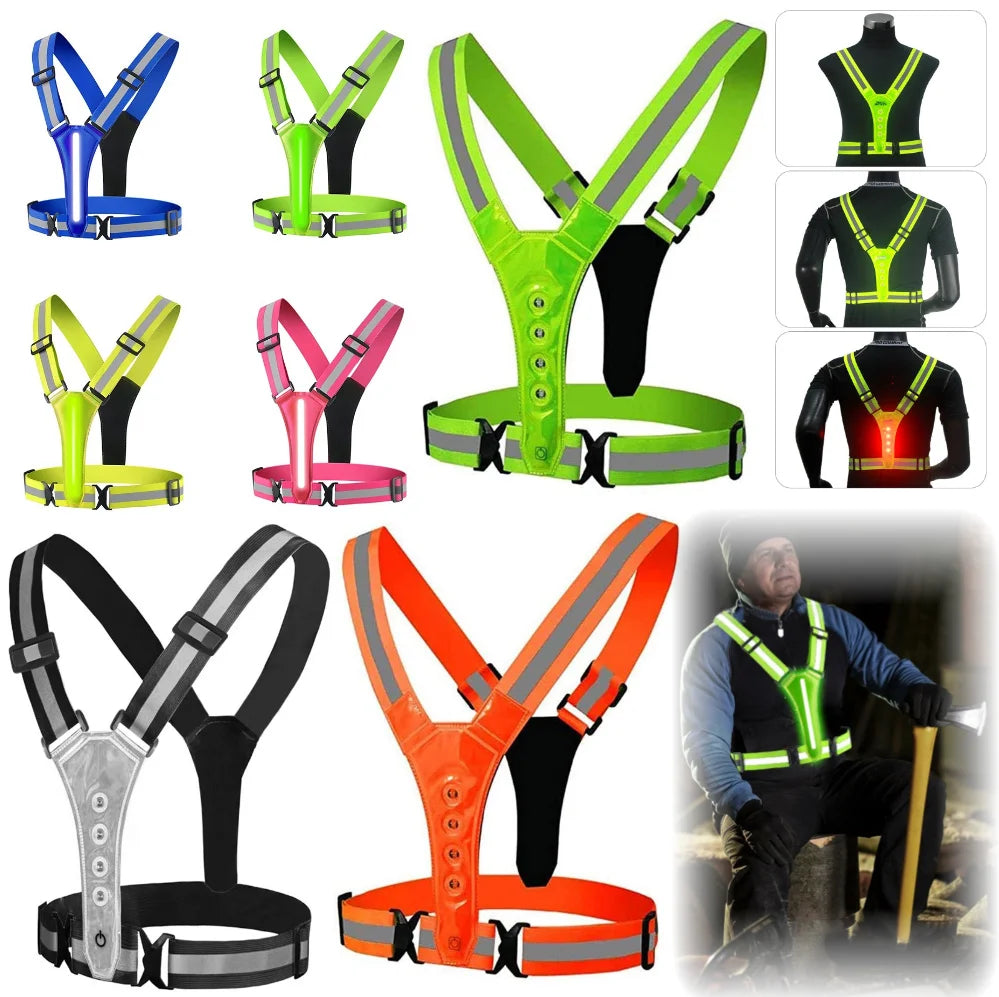 LED Reflective Running Vest USB Rechargeable High Visibility