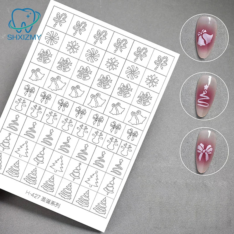 Christmas Airbrush Nail Stencils – Snowflake & Tree Hollow Stickers