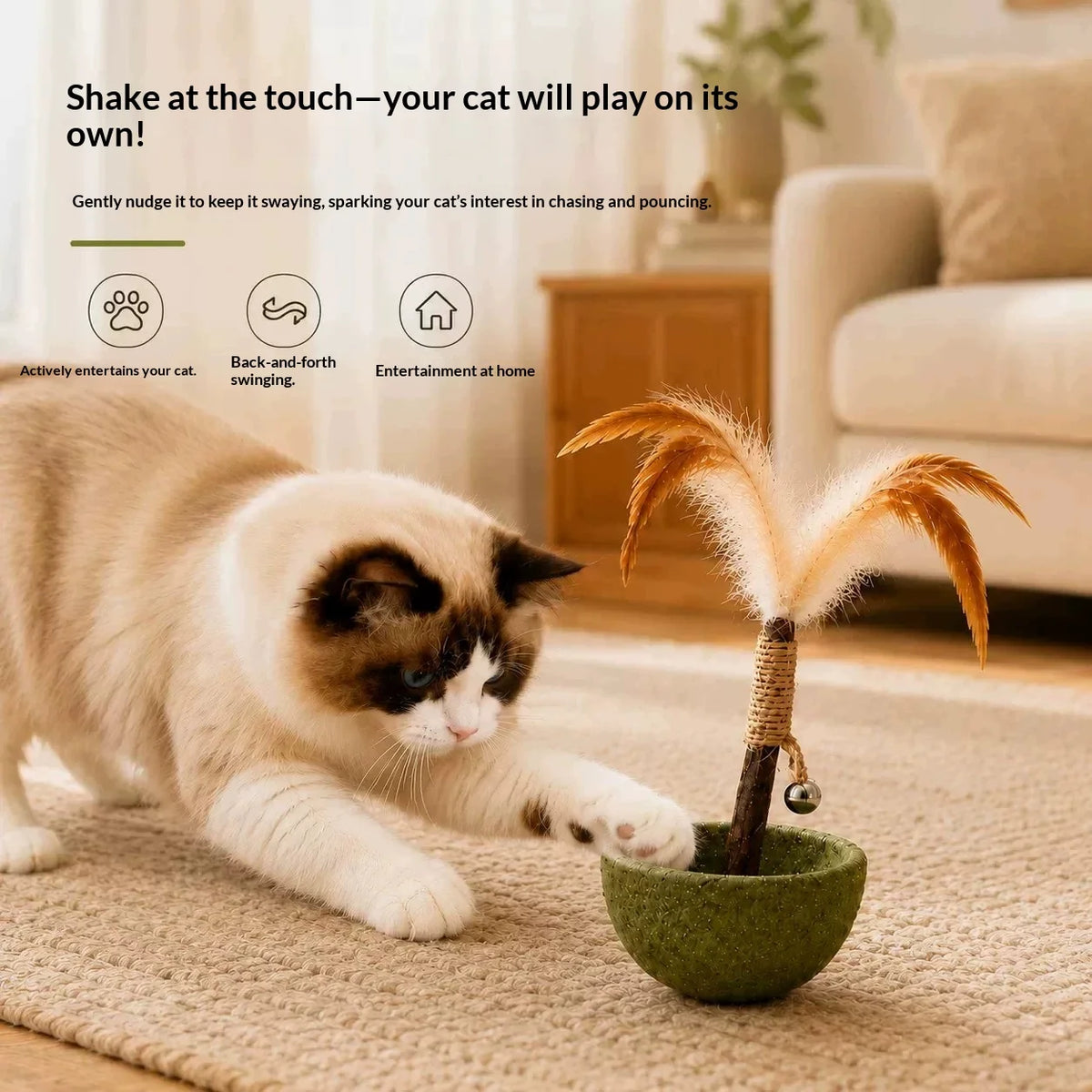Catnip Tumbler Cat Toy – Feather Teaser, Bell & Silvervine