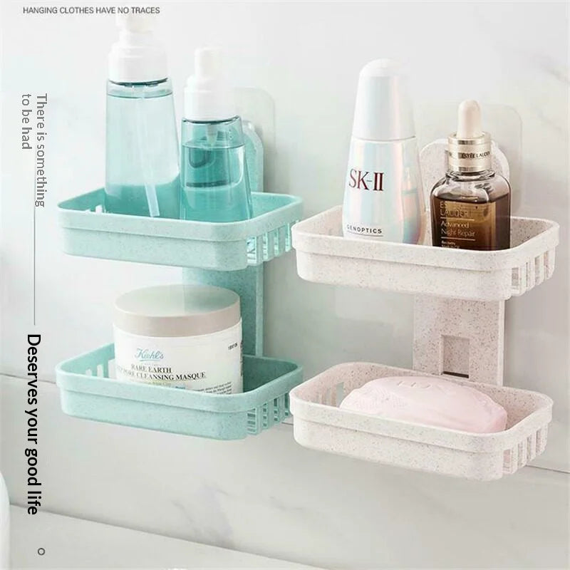 Wall Mount Double Layer Soap Dish with Drainage | Bathroom Organizer