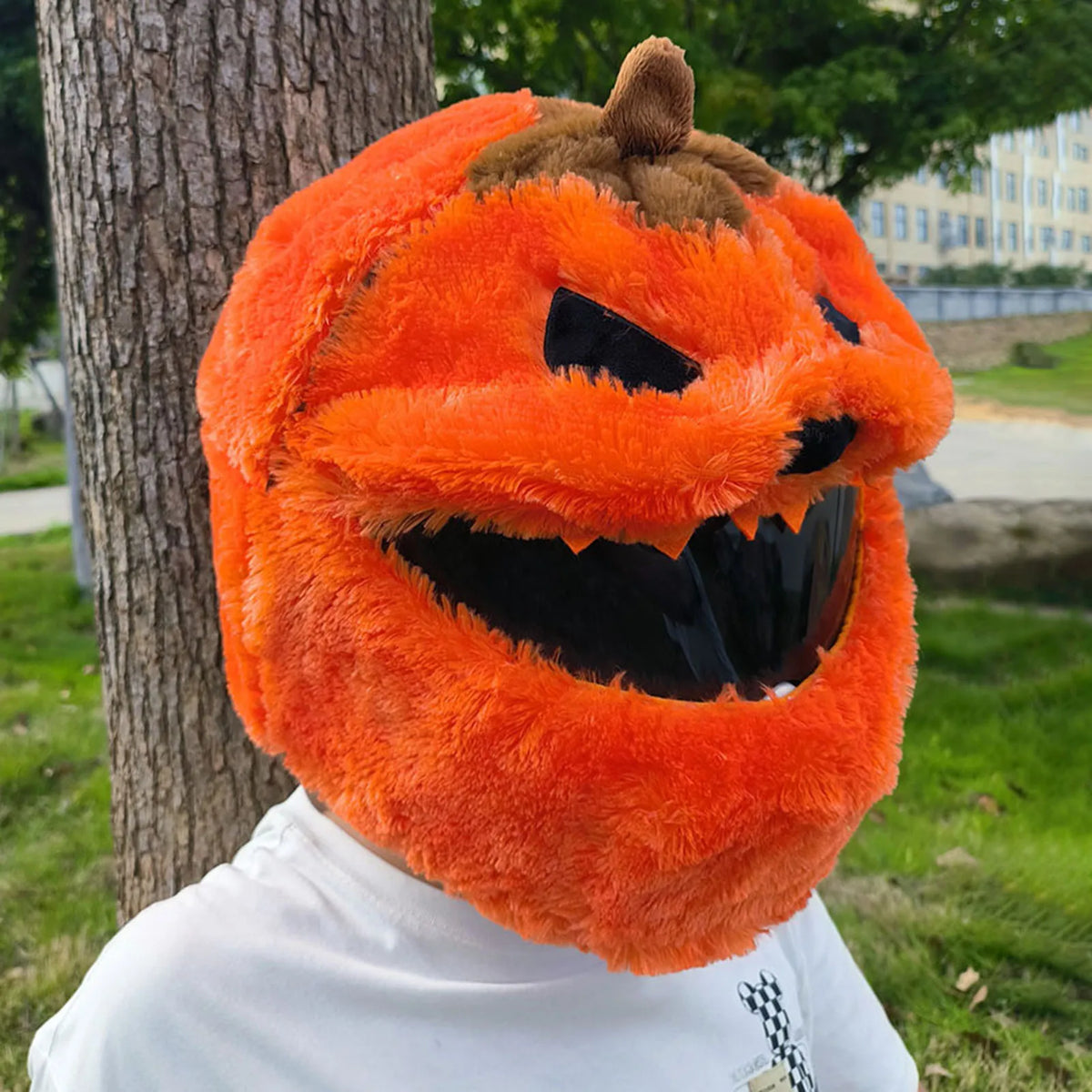Pumpkin Motorcycle Helmet Cover – Velvet Halloween Full Face