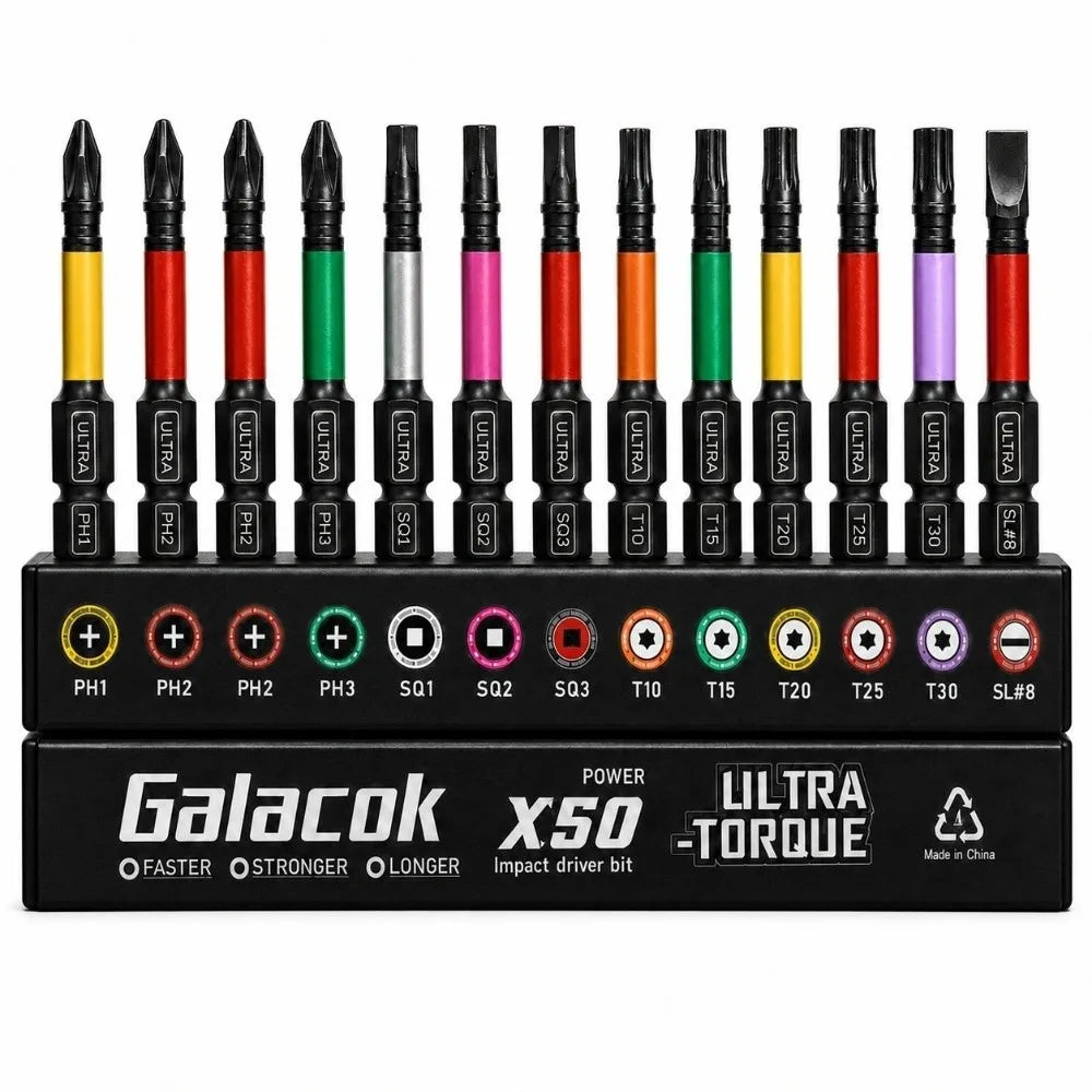 13-Pc Magnetic Impact Screwdriver Bits Set – Color-Coded S2 Steel