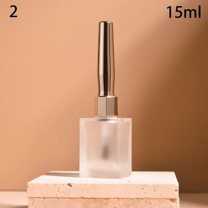 15ml Frosted Glass Nail Polish Bottle with Lid & Brush