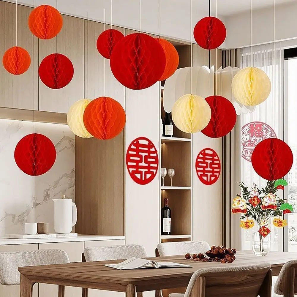 Red Honeycomb Tissue Paper Lantern Balls – Party & Wedding Decor
